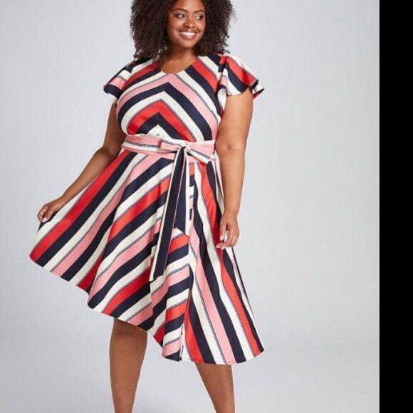 Lane Bryant Lena Asymmetrical Striped Dress 26 - Picture 1 of 4